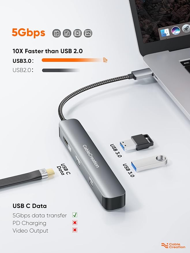 CableCreation 7-in-1 USB-C Hub with 4K 60Hz HDMI 100W PD 2 USB 3.0 5Gbps Data Ports SD/TF Card Slots for Steam Deck MacBook Pro/Air iPad Pro Pixelbook XPS