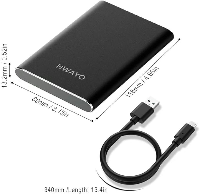 1TB Portable External Hard Drive USB3.1 Gen 1 Type C Ultra Slim 2.5'' HDD Storage Compatible for PC Desktop Laptop Mac Xbox One (Black)