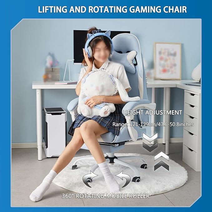 Gaming Chair with Footrest Ergonomic 5D Embracing Gamer Chair Comfortable and Soft Reclining Racing Chair Load Bearing 150kg/330.7lbs (Grey White)