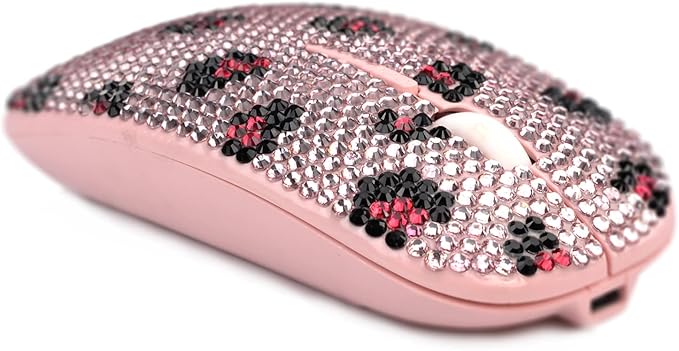 SA@ Pink Bling Crystal Rhinestone Wireless Mouse Sparkly Computer Mouse with USB Receiver for Girls Bedazzled Leopard Mice for Notebook PC Laptop MacBook (Pink)