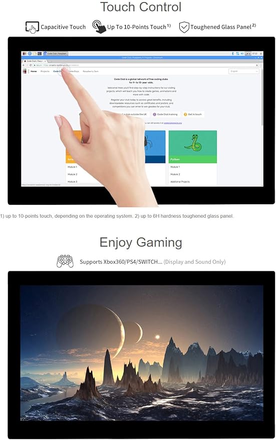 waveshare 13.3inch Capacitive Touch Screen LCD Compatible with Raspberry Pi 4B/3B+/3A+/2B/B+/A+/Zero/Zero W/WH/Zero 2W CM3+/4 1920×1080 Resolution HDMI IPS Supports Jetson Nano/Windows