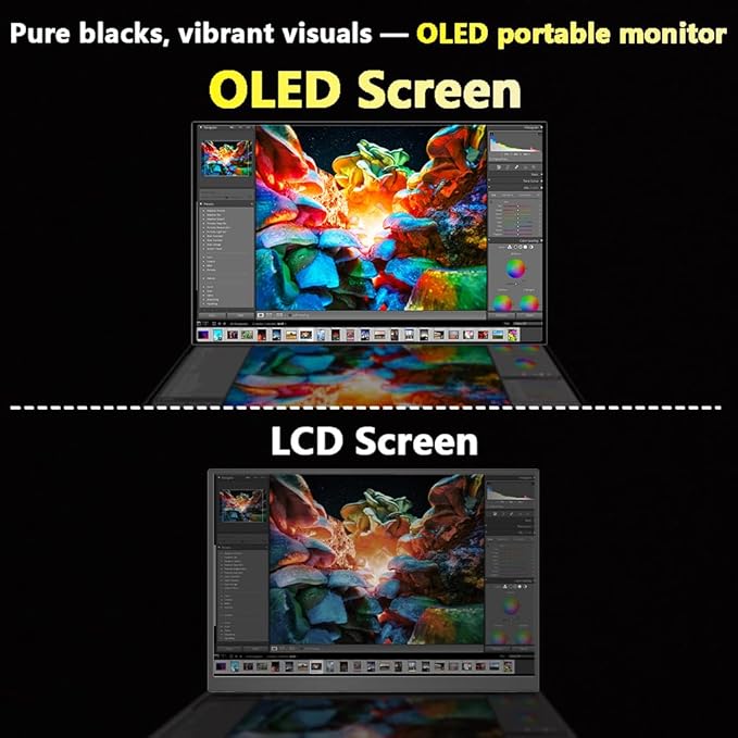 13.3” OLED Portable Monitor Touchscreen 1080P HDR Travel Screen 500 Nits Ultra-Slim External Second Monitor for Laptop Mac PC &amp Android Phone/Tablet (No Touch for iPhone/iPad/Consoles) with Ca
