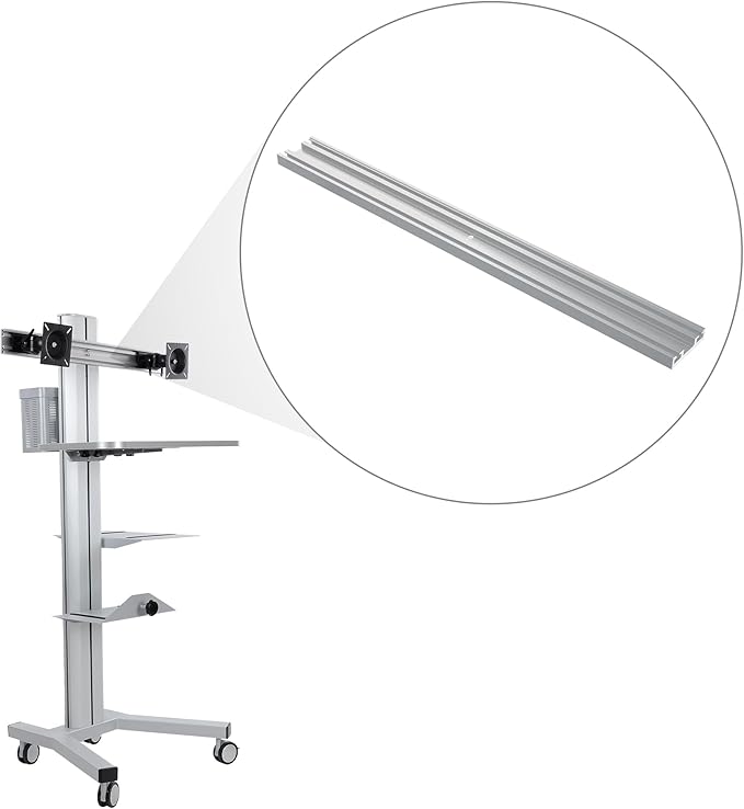 AW Monitor Holding Pole Dual Monitor Arm for PC Mobile Cart Medical Trolley Silver