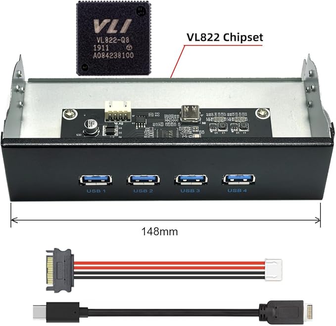 NFHK 10Gbps USB 3.1 Type-A HUB 4 Ports Front Panel to Motherboard Type-E Connector Cable 10Gbps for 5.25 CD-ROM Bay Tray