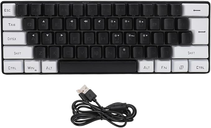 Portable 60% Mechanical Gaming Keyboard 61 Keys RGB Backlit USB Keyboard with Ergonomic Design USB Wired Keyboard for PC Travel (Black White)