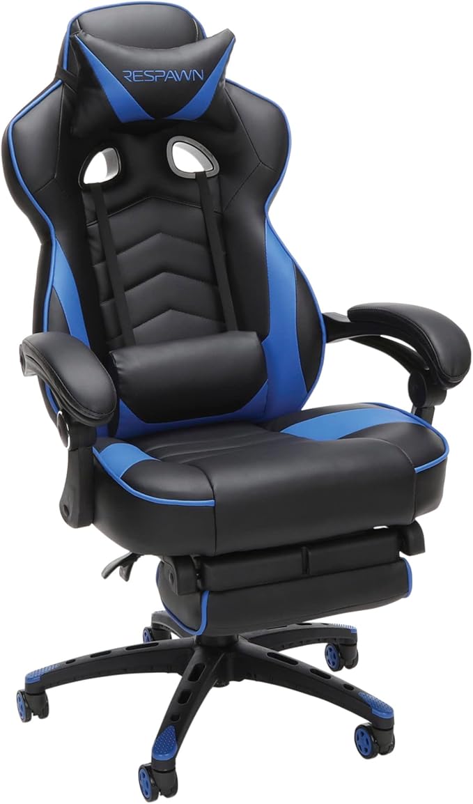 RESPAWN 110 Ergonomic Gaming Chair with Footrest Recliner - Racing Style High Back PC Computer Desk Office Chair - 360 Swivel Adjustable Lumbar Support Headrest Pillow Padded Armrests - 2019 Blue