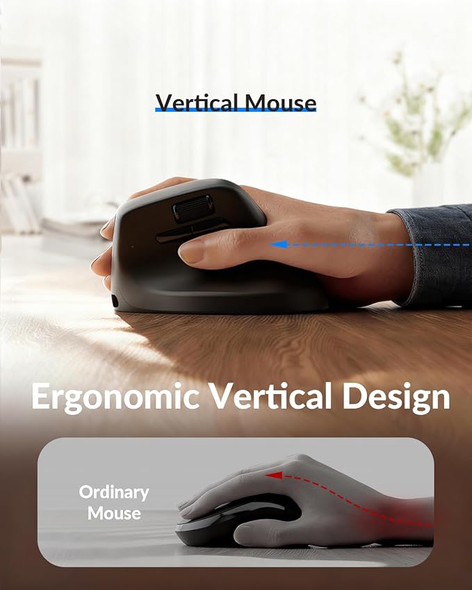 Keychron M5 8K Vertical Ergonomic Mouse Wireless 2.4 GHz/Bluetooth 5.3/Wired Computer Mice Rechargeable 5 Levels Up to 30K DPI with Programmable Buttons for Laptop macOS/Windows - Black