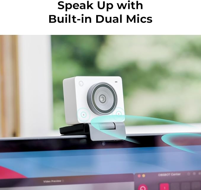 OBSBOT Meet 2 Webcam 4K - AI Framing &amp Auto Tracking 1/2 Sensor 60FPS Auto Focus HDR Dual Mics - Lightweight USB Web Camera for Streaming Zoom Meetings Gaming. (Space Gray)