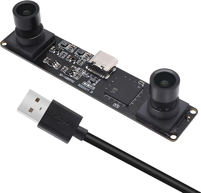 MMlove USB Stereo Camera Synchronous Dual Lens 1080P 60FPS Camera Module 4MP 3D Webcam 117° Wide Angle View Lightburn Webcam USB2.0 Plug &amp Play for VR Face Recognition StreamingPC/Laptop/Raspberr