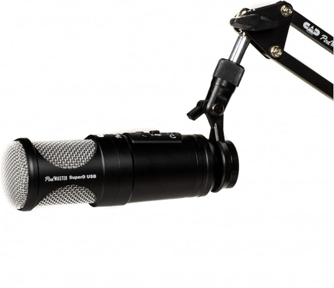 CAD PM1300 PodMaster™ SuperD usb Professional Broadcast / Podcasting Microphone with SuperD VOG Dynamic Capsule supplied with Broadcast Boom Mic Stand Black