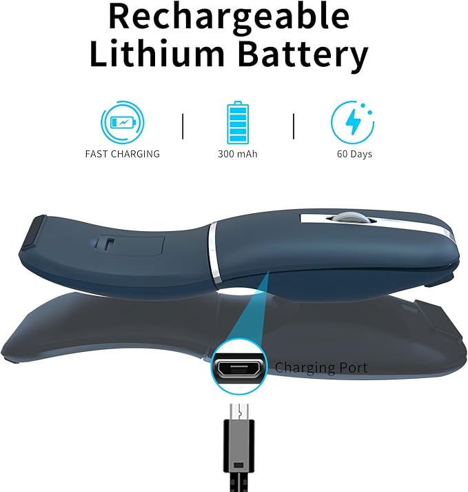 Bluetooth Arc Travel Mouse - BT &amp USB Wireless Dual Mode Rechargeable Slim Rotatable Portable 3-Speed DPI Silent Computer Mouse for Microsoft Laptop PC Chromebook Tablet - Sapphire Blue