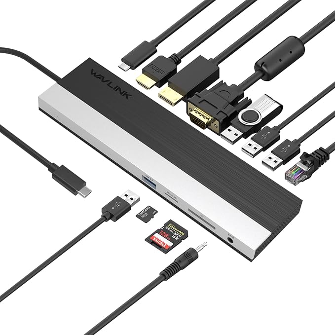 WAVLINK USB C Docking Station 12-in-1 Triple Display Type C Adapter with HDMI DisplayPortVGAEthernet2 USB 3.0/2.0SD/TF Card Reader3.5mm Audio Jack100W PD3.0 for Mac Windows and More