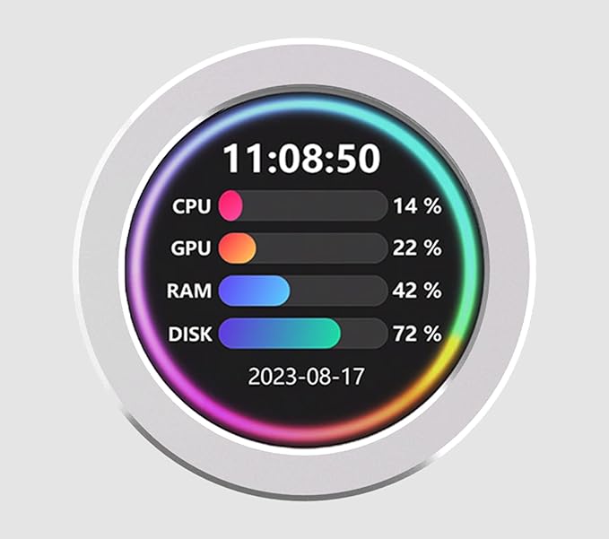 2.8inch USB Monitor Water Cooler Screen PC Case Secondary Screen Desktop RGB Ambient Screen 480x480 Resolution IPS PanelSupports Music Spectrum Analysis Function Dynamic Theme Editor Silver