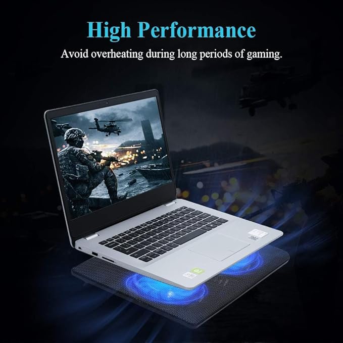 Fancial Laptop Cooling Pad with 2 Large Fans 2-in-1 USB Port Blue LED Light Adjustable Stand Compatible with 14-15-Inch Laptops Lightweight Quiet Slim Portable