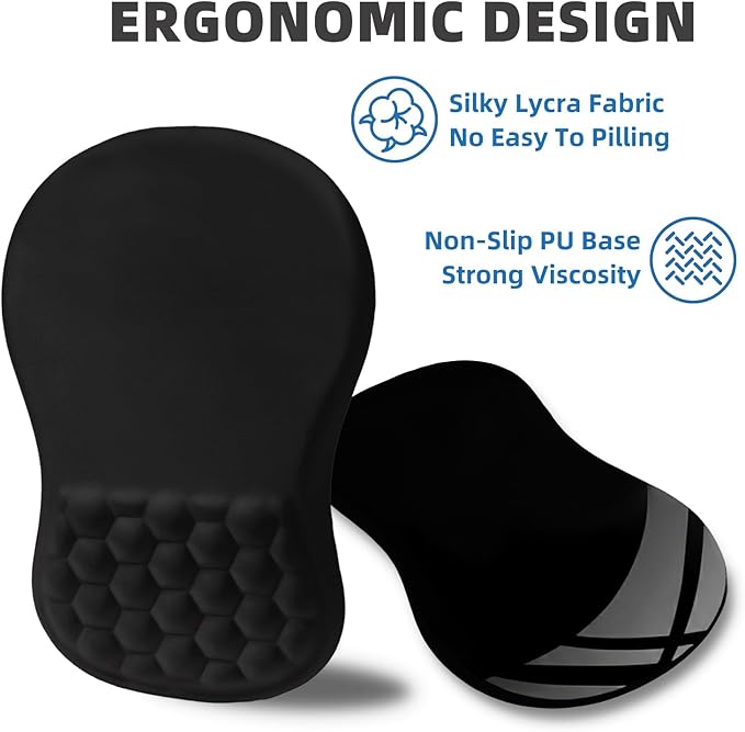 Ergonomic Mouse Pad Wrist Rest Carpal Tunnel Pain Relief Wrist Support Mousepad with Massage Bulge Memory Foam (Black 11.8x7.9 in)