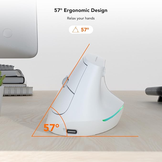 KYSONA Wireless Ergonomic Mouse Vertical Mouse Bluetooth Ergo Mouse Quiet Click 5 Level Adjustable DPI(800/1200/2400/2400/4000) Rechargeable 2.4G Mice Computer PC Mac Laptop White