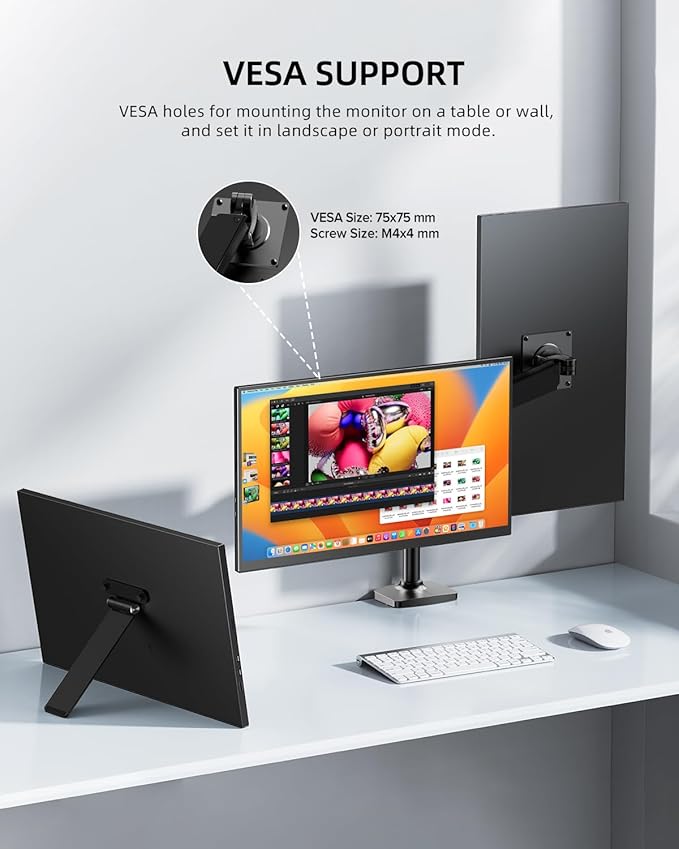 UPERFECT Portable Monitor 18.5 120HZ 100% sRGB Portable Laptop Monitor w/VESA &amp Cover FreeSync HDR Gaming Monitor 350Nits USB-C &amp HDMI Travel External Second Screen for Laptop PC Game Con