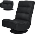 COSTWAY Folding Floor Chair Adjustable 5-Position Video Gaming Chair with 360 Degree Swivel Detachable Cover Padded Backrest Multipurpose Living Room Floor Lounger for TV Reading Playing (Black)