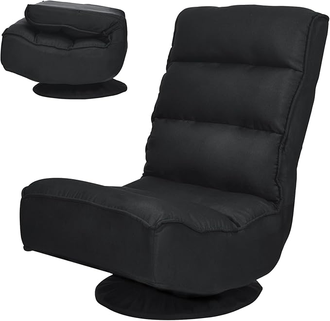 COSTWAY Folding Floor Chair Adjustable 5-Position Video Gaming Chair with 360 Degree Swivel Detachable Cover Padded Backrest Multipurpose Living Room Floor Lounger for TV Reading Playing (Black)