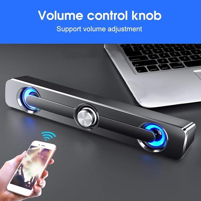 Hakeeta Computer Laptop SpeakerSupports 3.5mm Universal Speaker JackVolume Control Knob2 Speakers + 2 Bass VibrationPortable Easy to UseGreat Gift for Family Friend(Black)