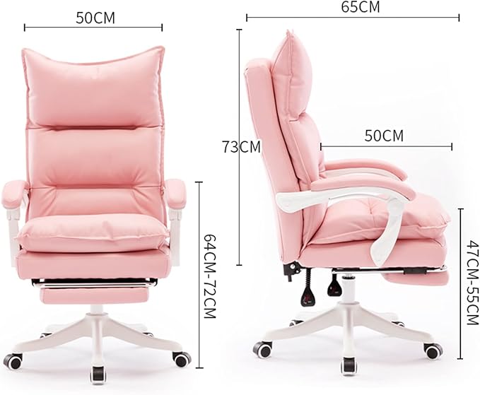 Mlaea Bedroom Hospital Club Chair Gaming Work Swivel Chair with Back Support Rolling Wheels Armrest Executive Swivel Chair 50 * 50 * 64-72CM(Size:AColor:Pink)