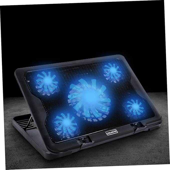Lurrose Laptop Cooling Pad with 5 Fans USB Powered Notebook Cooler Base for Rapid Cooling Anti-Skid Adjustable Stand Suitable for Travel and Gaming Laptops Black
