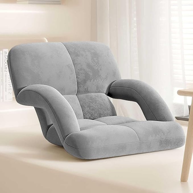 Floor Chair 5-Position Indoor Adjustable Floor Chair Ashable Floor Chair with Back Support Multifunction Beach Sun Camping Garden Deck Chair(Light Gray)