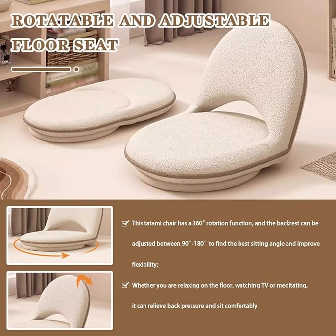Legless Chair Japanese 5-Position Adjustable Floor Chair Foldable Floor Seat with Back Support Swivel Ergonomic Tatami Chair for Reading Meditation