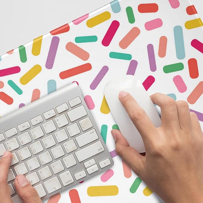 Colorful Confetti Sprinkles Large Gaming Mouse Pad Desk Mat with Stitched Edges Non-Slip Base for Gamer Home and Office