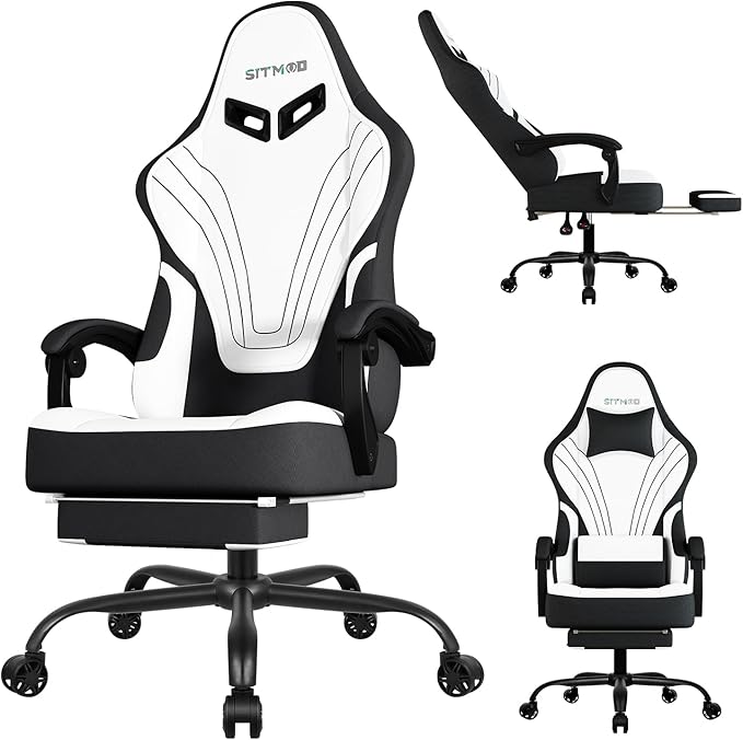 Gaming Chair Fabric Ergonomic Computer Chair with Footrest Video Gamer Chair with Pocket Spring CushionLinkage Armrests and Headrest Lumbar SupportSwivel Height Adjustable Office Chair for Adults