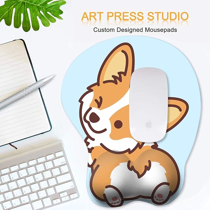 HAOCOO Ergonomic Mouse Pad with Wrist SupportNon-Slip Backing Corgi Anime Cute Gel Mouse Pad Wrist Rest Easy-Typing and Pain Relief for Gaming Office Computer Laptop(Pink Blue Cute Corgi)