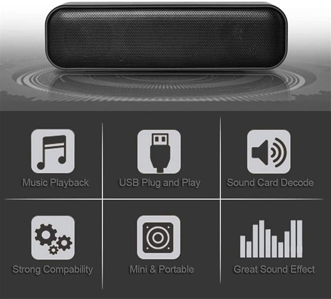 USB Computer Speakers Desktop Speaker USB Powered Mini Wired Soundbar for PC or Laptop