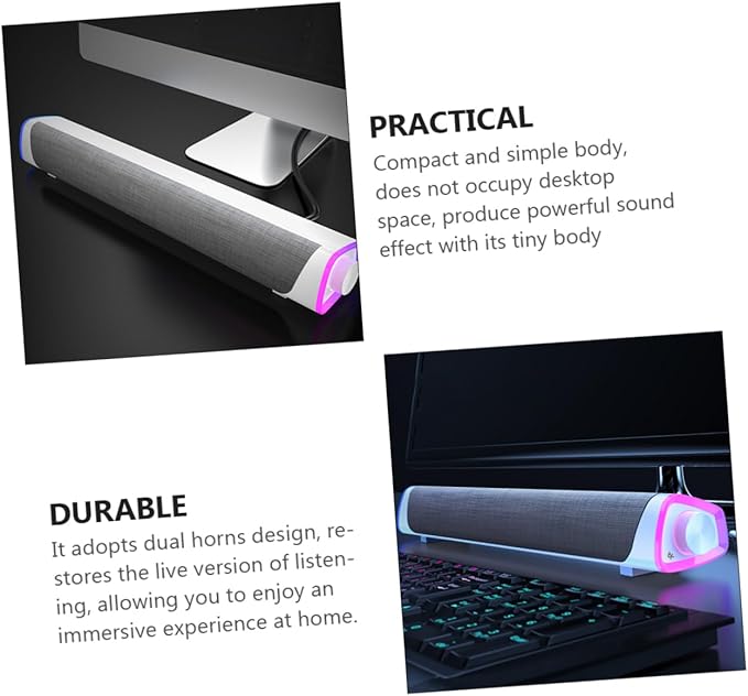Mikikit Household Dual Speaker Sound Bar Wired Computer and Tablet Compact Design for Desktop Use Enhanced Stereo