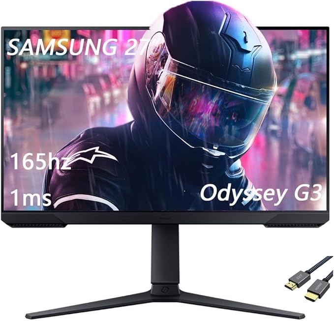 Samsung 27 Odyssey G32A Series LED Gaming Monitor FHD 165Hz 1ms Eye Saver Free-Sync Premium Height Adjustable VESA Mount Capability DisplayPort HDMI Black with HDMI Cable