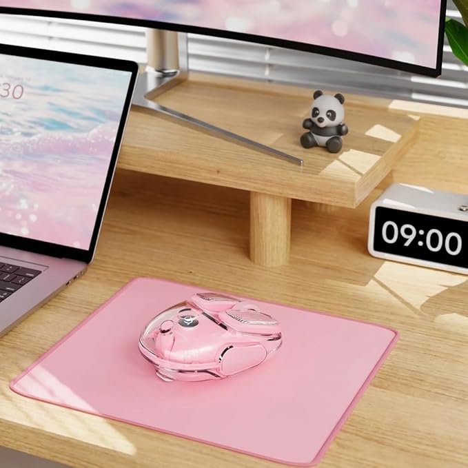 EWEADN Q9 Wireless Clear Mouse Dual Mode Bluetooth &amp 2.4G USB Computer Mouse with RGB Lighting Silent Clicks Multi-Device Compatibility for Laptop PC MacBook iPad Cute Mouse-Pink