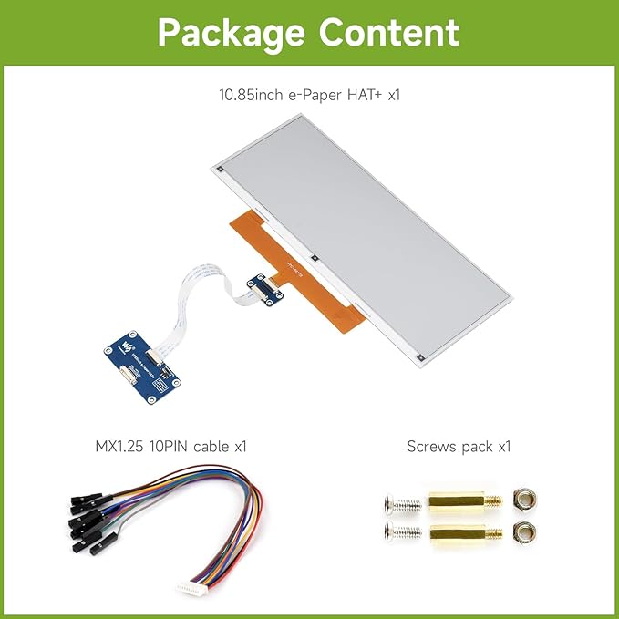 Waveshare 10.85inch e-Paper Display Compatible with Raspberry Pi 5/4B/3B/Zero/Zero W/Zero 2W/Pico/Pico W/Pico WH E-Ink Display 1360 × 480 Black/White SPI Interface with Driver Board