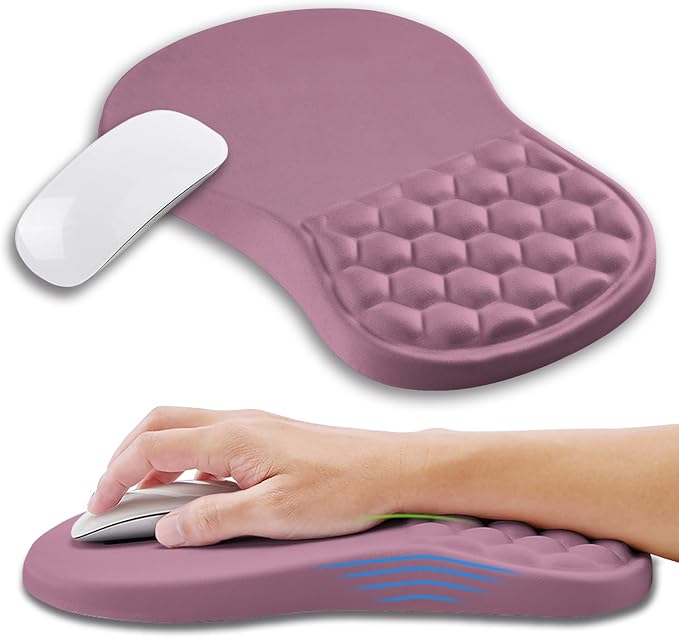 Ergonomic Mouse Pad Wrist Support with Memory Foam Massage Bulge Carpal Tunnel Pain Relief Mousepad Wrist Rest for Mouse(12x8 inch Dark Pink)