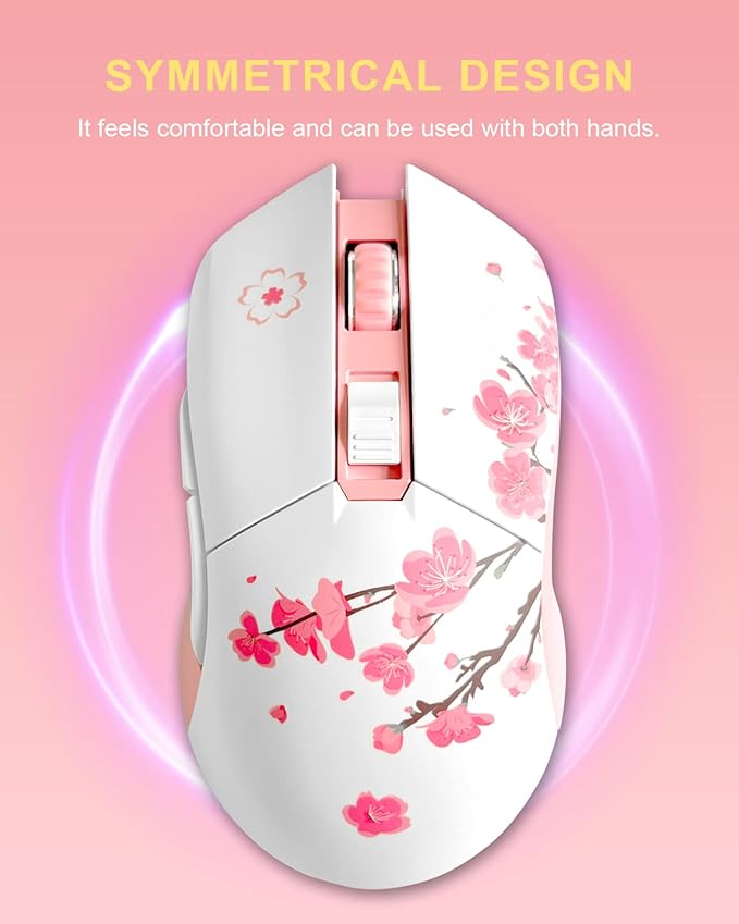 DAREU Sakura Pink Wireless Wired Gaming Mouse Dual-Mode Rechargeable 6 Programmable Buttons10K DPIRGB and 7 Adjustable DPI Levels up to [150IPS] [1000Hz Polling Rate] for PC Notebook Mac