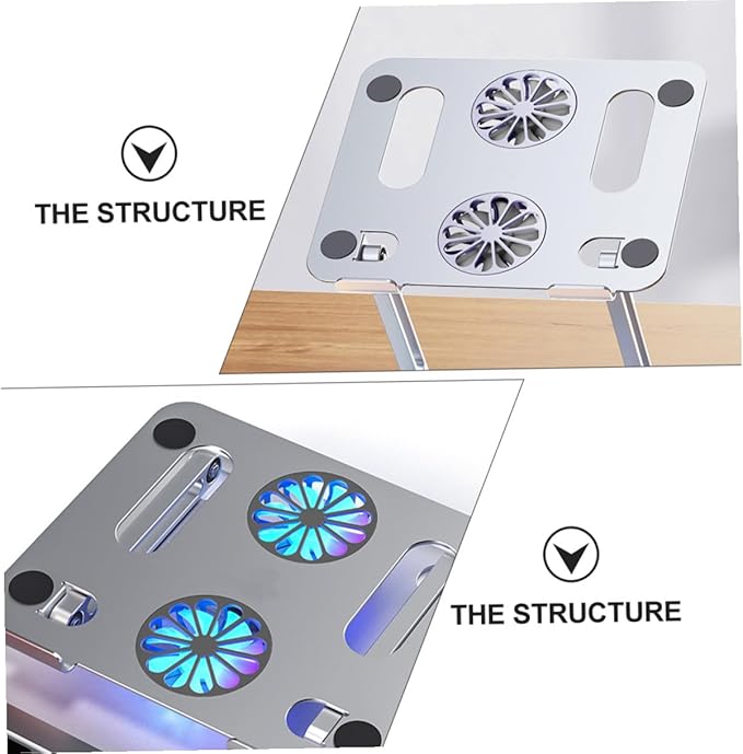 Adjustable Height Laptop Cooling Pad with Dual Fans Aluminum Alloy Ventilated Cooler Stand for Gaming and Office Use Silver