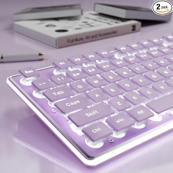 EWEADN GX710S Backlit Computer Keyboards Wired USB Keyboard with White Backlit Metal Panel Plug and Play Pudding Keycaps Full Size Quite Computer Keyboard for Win/PC/Laptop-Purple