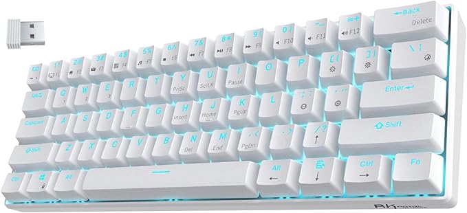 RK ROYAL KLUDGE RK61 Wireless 60% Triple Mode BT5.0/2.4G/USB-C Mechanical Keyboard 61 Keys Wireless Mechanical Keyboard Compact Gaming Keyboard with Software (Hot Swappable Red Switch White)