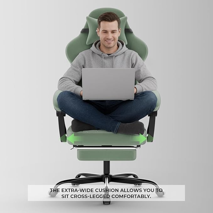 Ergonomic Gaming Chair Video Gamer Chairs Gaming Computer Chairs Gamer Chairs for Adults Massage Lumbar Support Swivel Height Adjustable Headrest Backrest Green