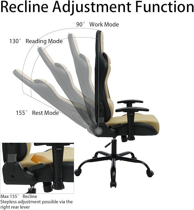 Video Game Chair Ergonomic Comfortable Gaming Office Chair Height-Adjustable with a 360° Swivel Base and Headrest(1002-Beige)
