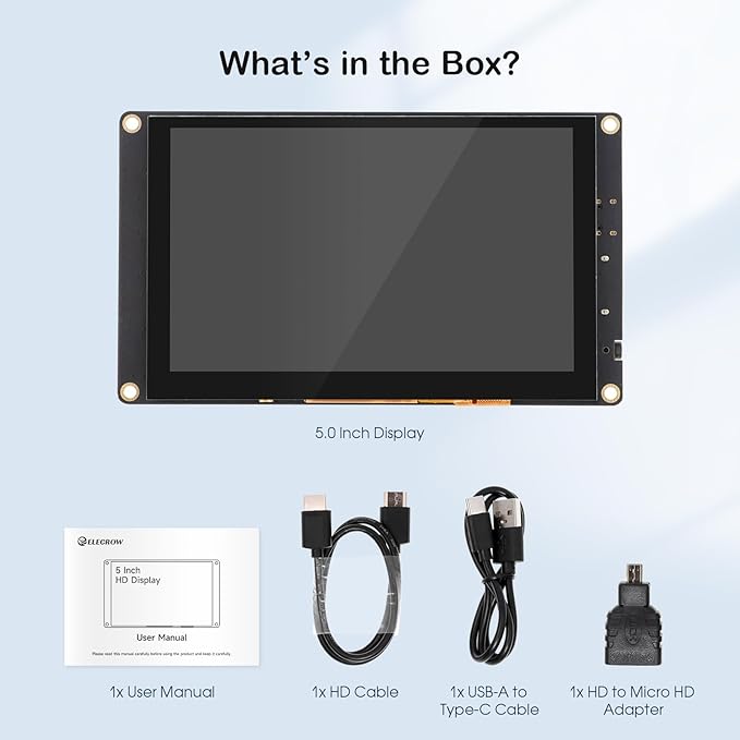ELECROW 5 Inch Mini Touchscreen Monitor TN Capacitive 5-Point Touch Screen 800×480 HD LCD Display Compatible with Raspberry Pi 5/4/4B/3B+/3B/B+ PC Laptop Driver-Free