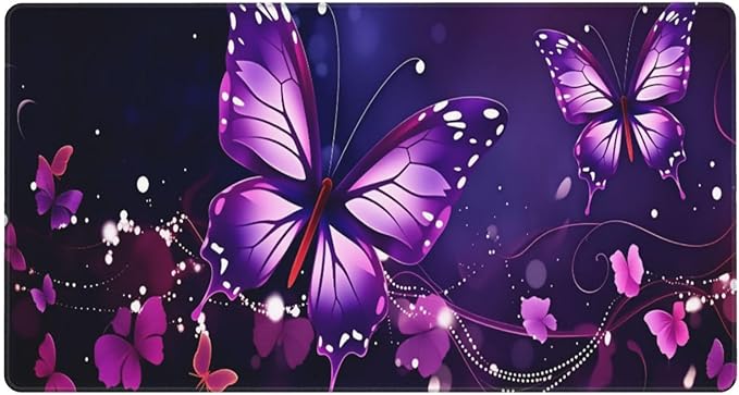 Purple Butterfly Desk Cover MatExtended Large Mouse PadComputer Laptop Mat Desk Decor for Office Game Home 30x16 Inch