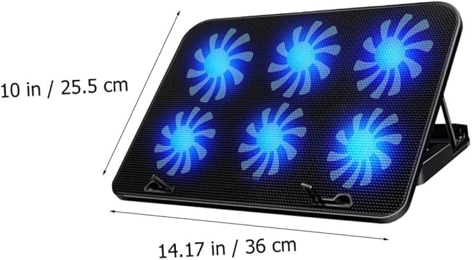 Adjustable Speed Laptop Cooling Rack with Six Fans Laptop Stand Pad for Neck Relief and Convenient Reading Black Cooling Base