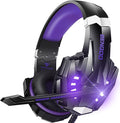 BENGOO G9000 Stereo Gaming Headset for PS5 PS4 PC Xbox One Controller Noise Cancelling Over Ear Headphones with Mic LED Light Bass Surround Soft Memory Earmuffs - Purple