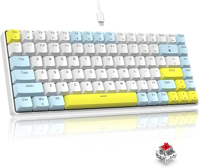 LexonElec RK-84 Portable Mechanical Gaming KeyboardRainbow LED Backlit Compact 84 Keys Mini Wired Office Keyboard with Red Switch for Windows Laptop PC Mac-White/Blue/Orange