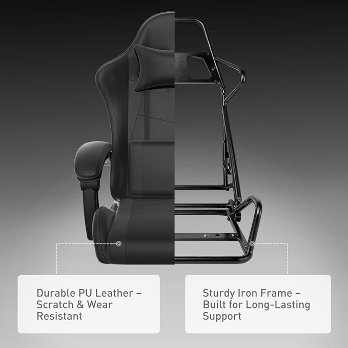 MoNiBloom Gaming Chair with Footrest High Back Video Game Chair with Headrest &amp Lumbar Support Height Adjustable Leather Swivel Computer Chair for Adult Teen Office or Gaming Black