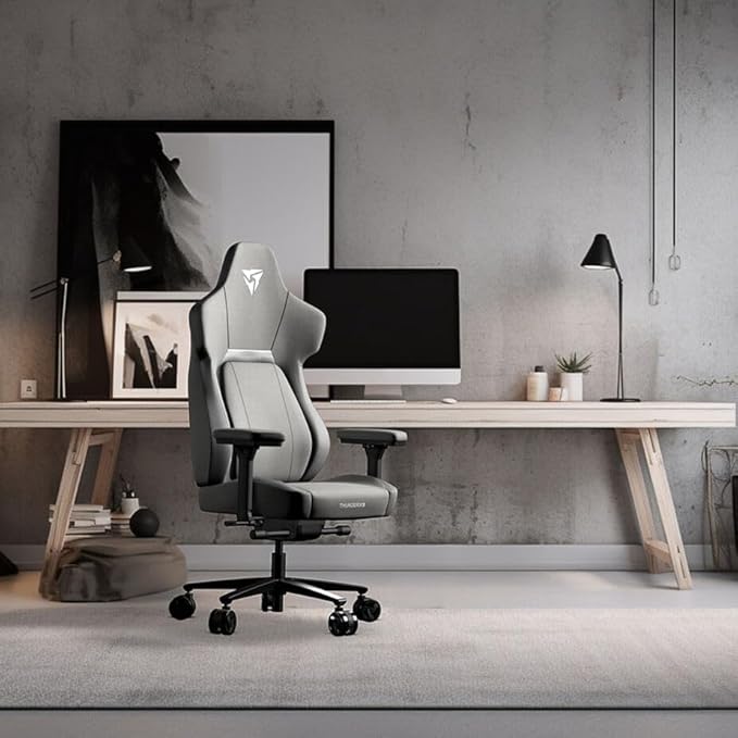 THUNDERX3 CORE Gaming Chair for Adults Ergonomic Office Chair High Back Desk Chair Synchronous Tilt Forward Tilt 360° Self-adjusting Lumbar Support Multipurpose Footrest Fabric Loft Light Grey
